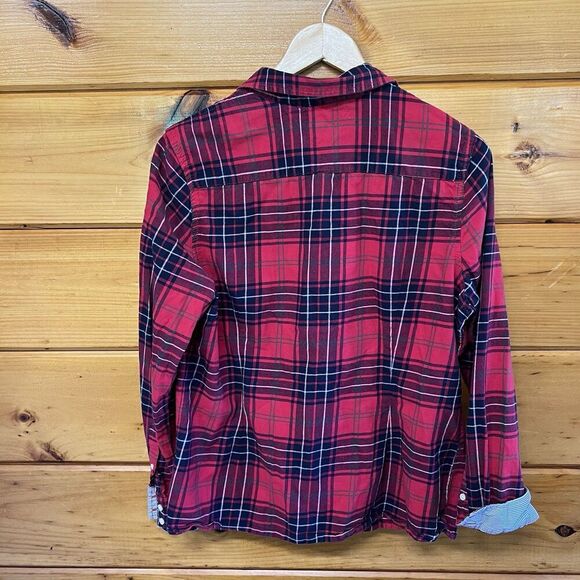 Tommy Hilfiger Button Up Flannel Shirt Womens Size XL Red Plaid Roll Tab Sleeve - Picture 4 of 5